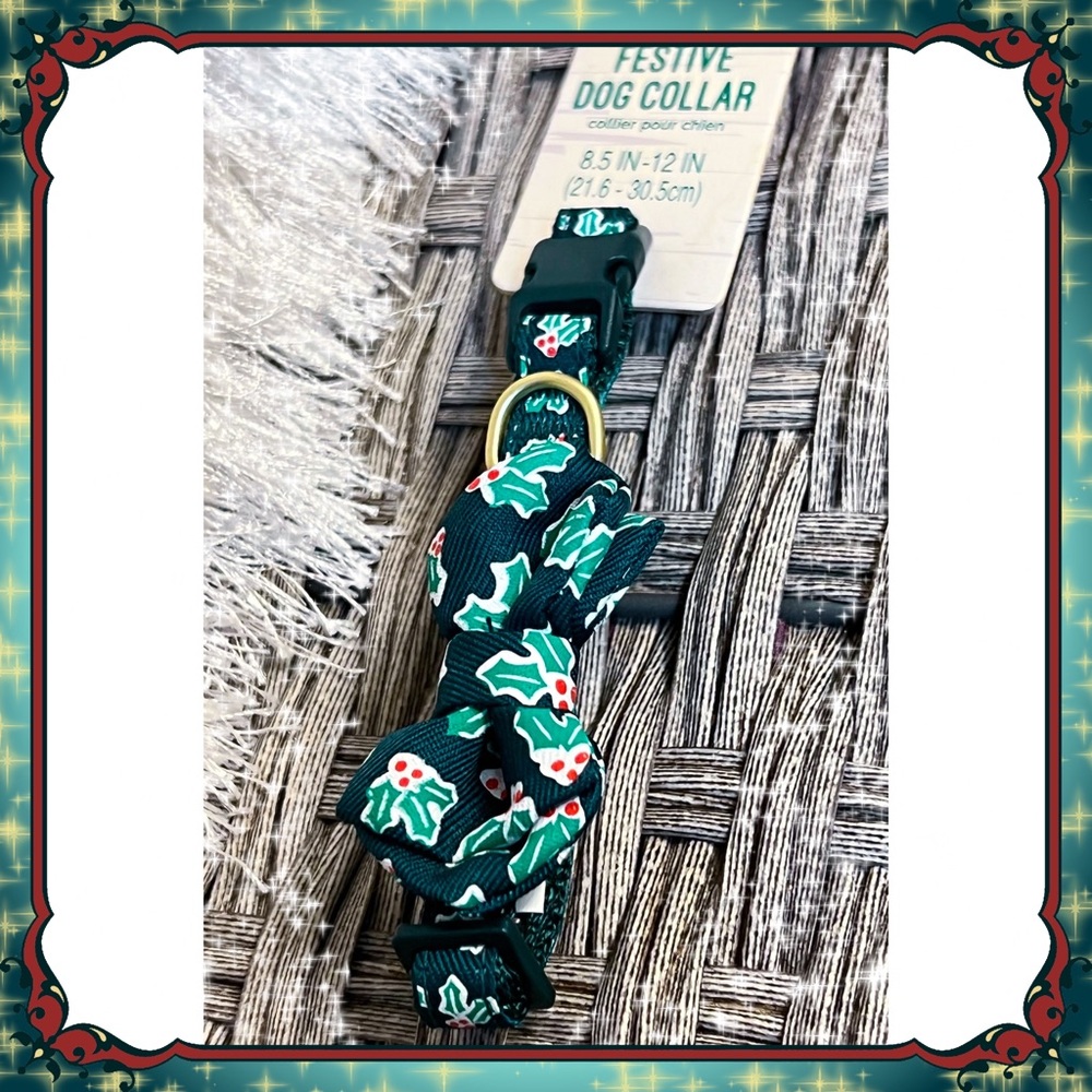 XS Petsmart Dark Green Bow Tie Dog Collar Mistletoe Cat Red Holiday Christmas
